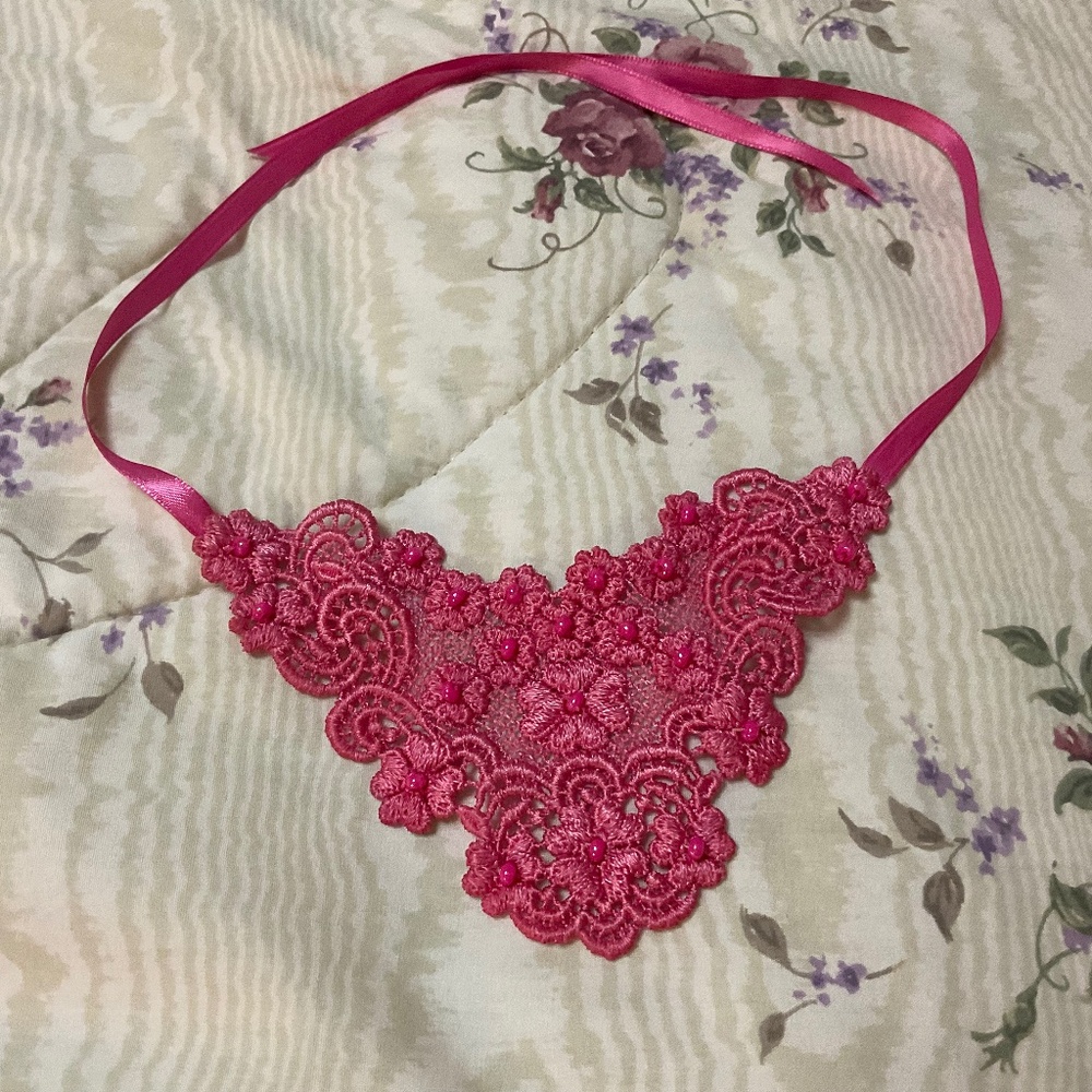 Laryngectomy/Other Neck Stoma Cover Hot Pink Appliqué Necklace FAST SHIP!!
